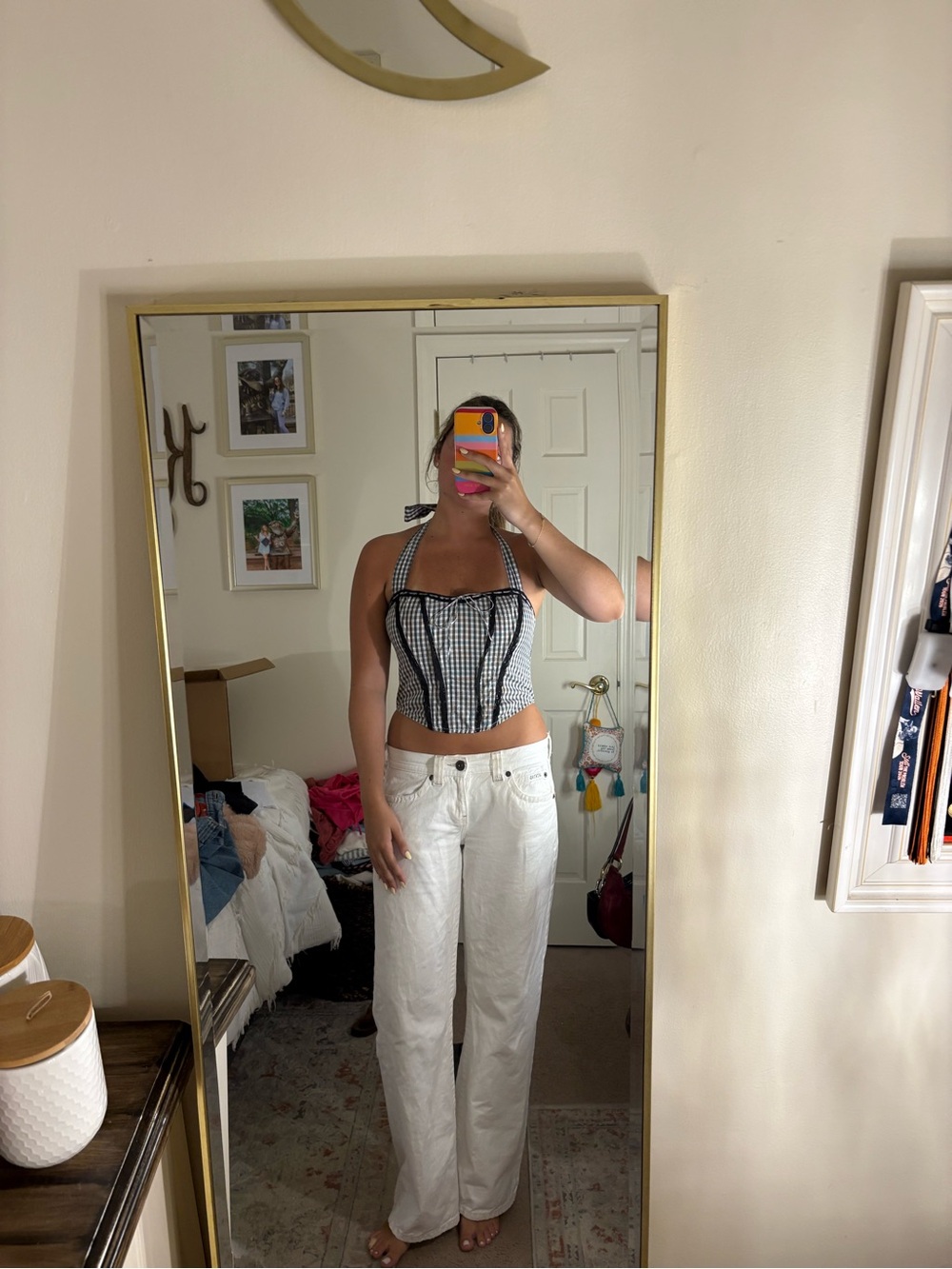 Urban Outfitters Black & White Gingham Halter Corset Top